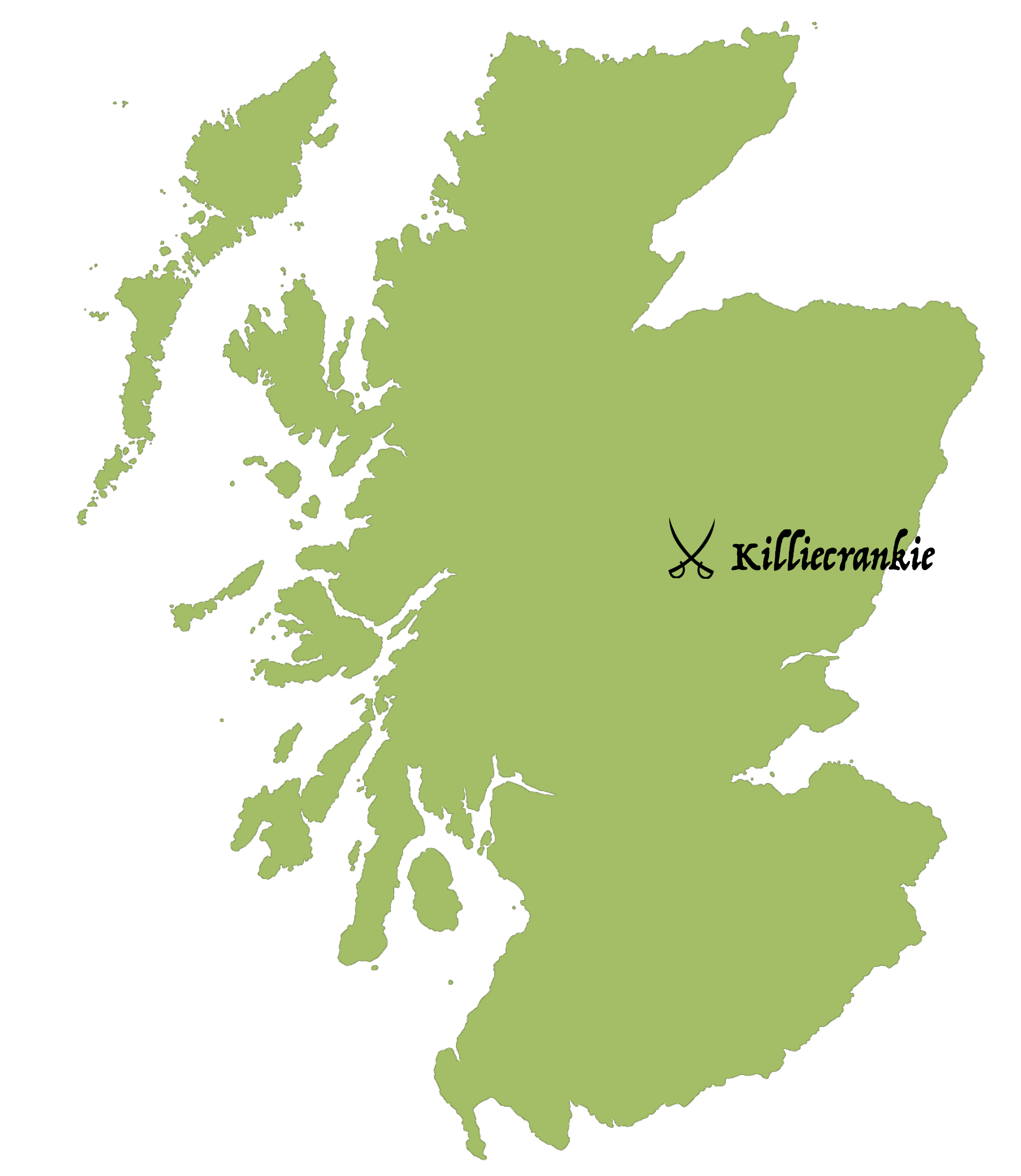 Location of Sheriffmuir battlefield on a map of Scotland.